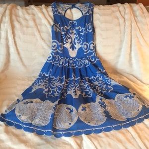 Anthropologie blue and white lace dress